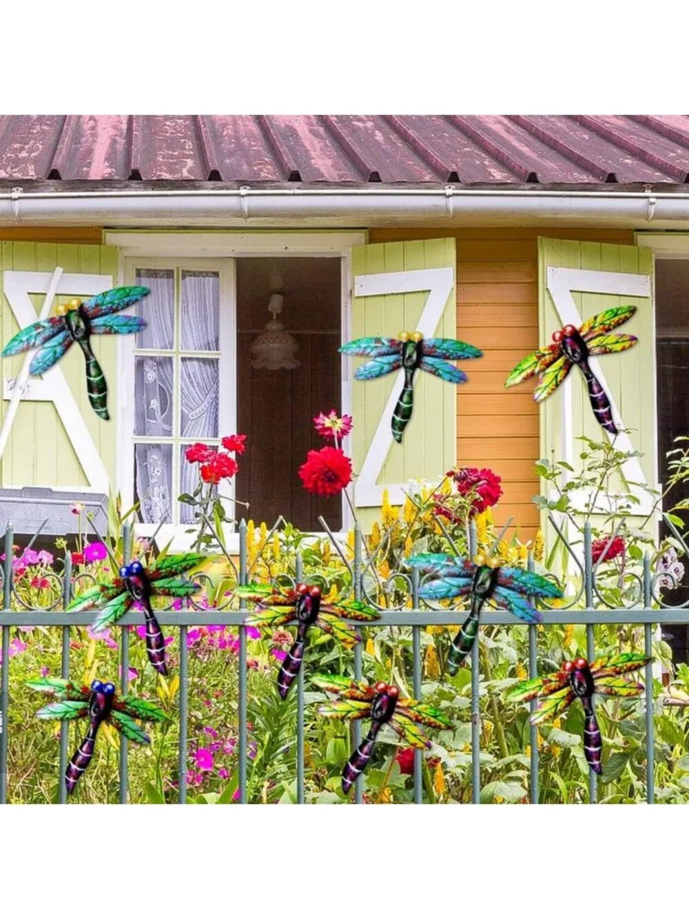 8PCS Metal Dragonfly Wall Art Decor - Outdoor Sculpture for Garden, Patio